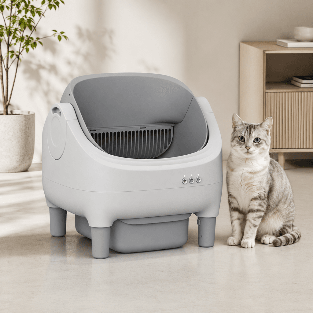Anwendungsdetail der offenen Mini-F Katzentoilette