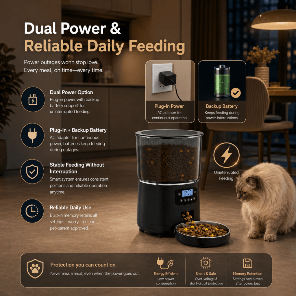 Illustration of a timed automatic cat feeder
