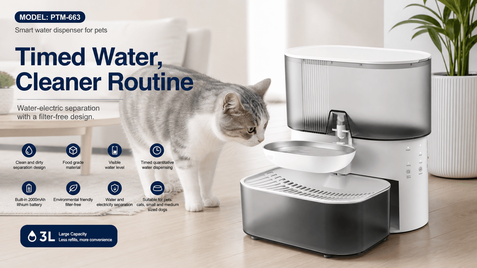 PTM-663 3L Smart Filter-Free Pet Water Dispenser product visual 5