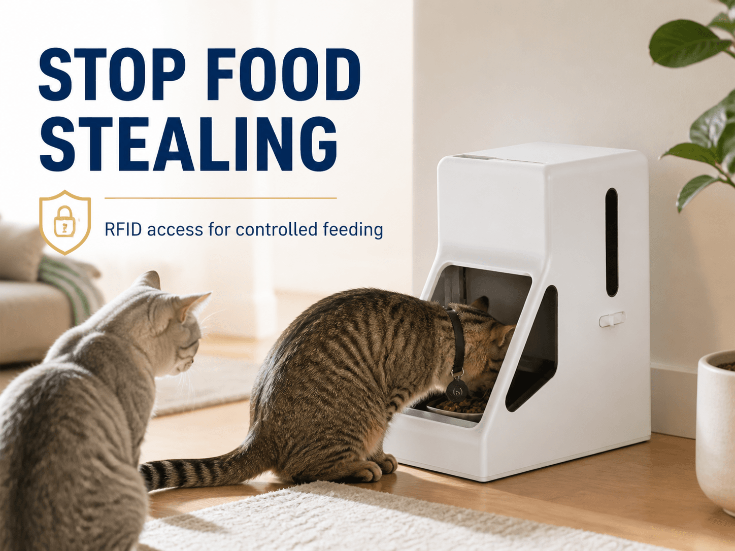 PTM-90A1 RFID feeder helps stop food stealing in multi-pet homes