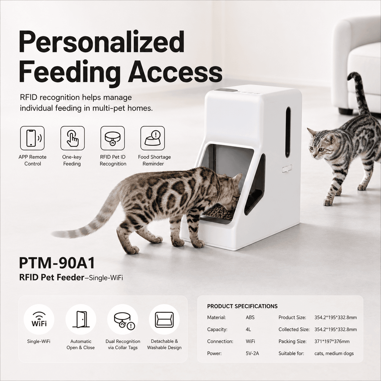 PTM-90A1 Comedero inteligente RFID para mascotas de 4 L product visual 2