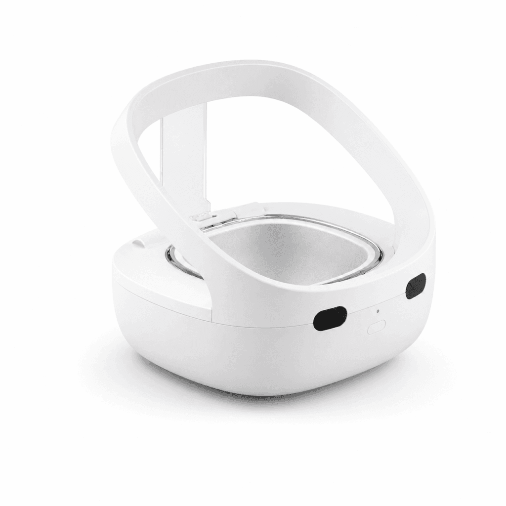 White RFID smart pet feeder with controlled-access lid