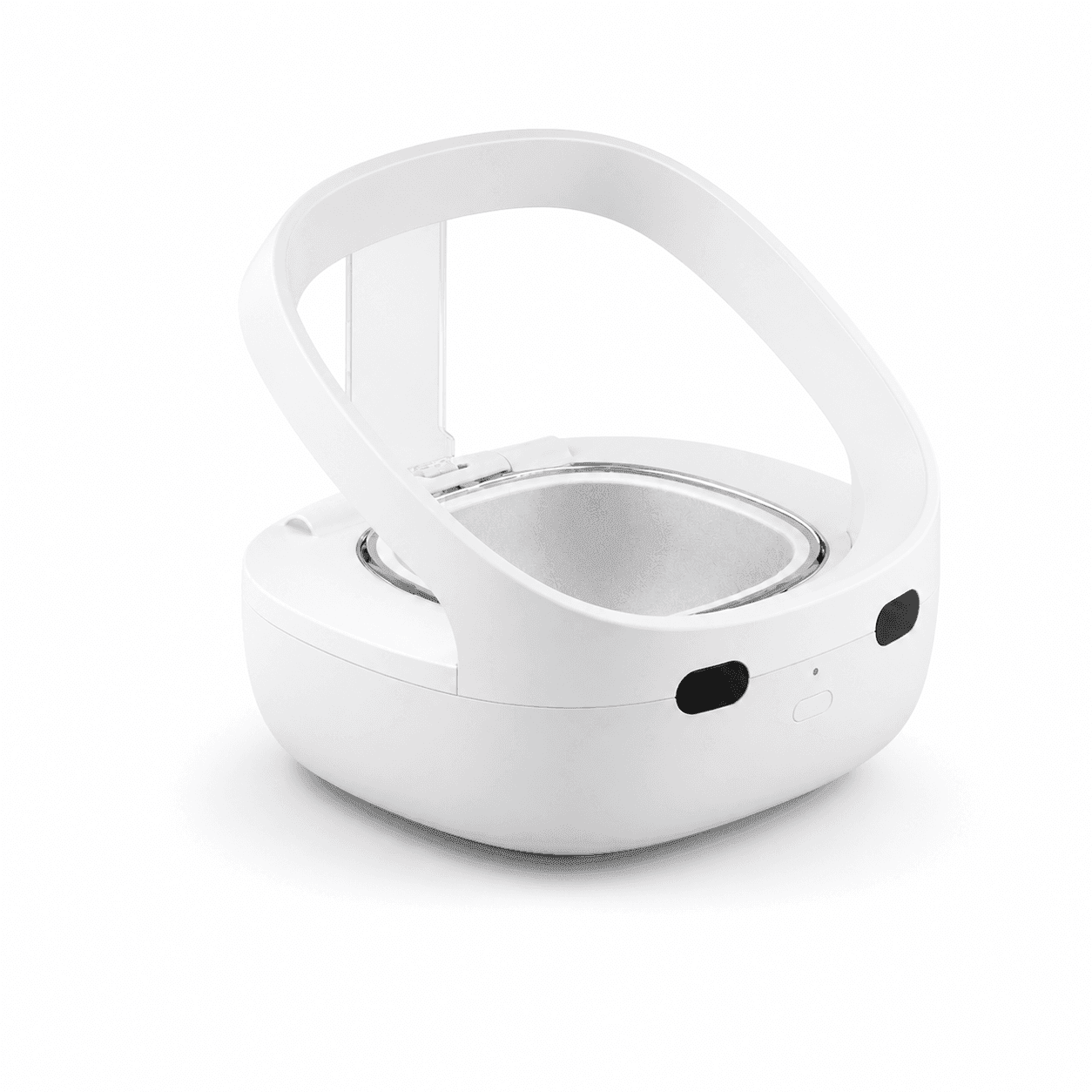 White RFID smart pet feeder with controlled-access lid