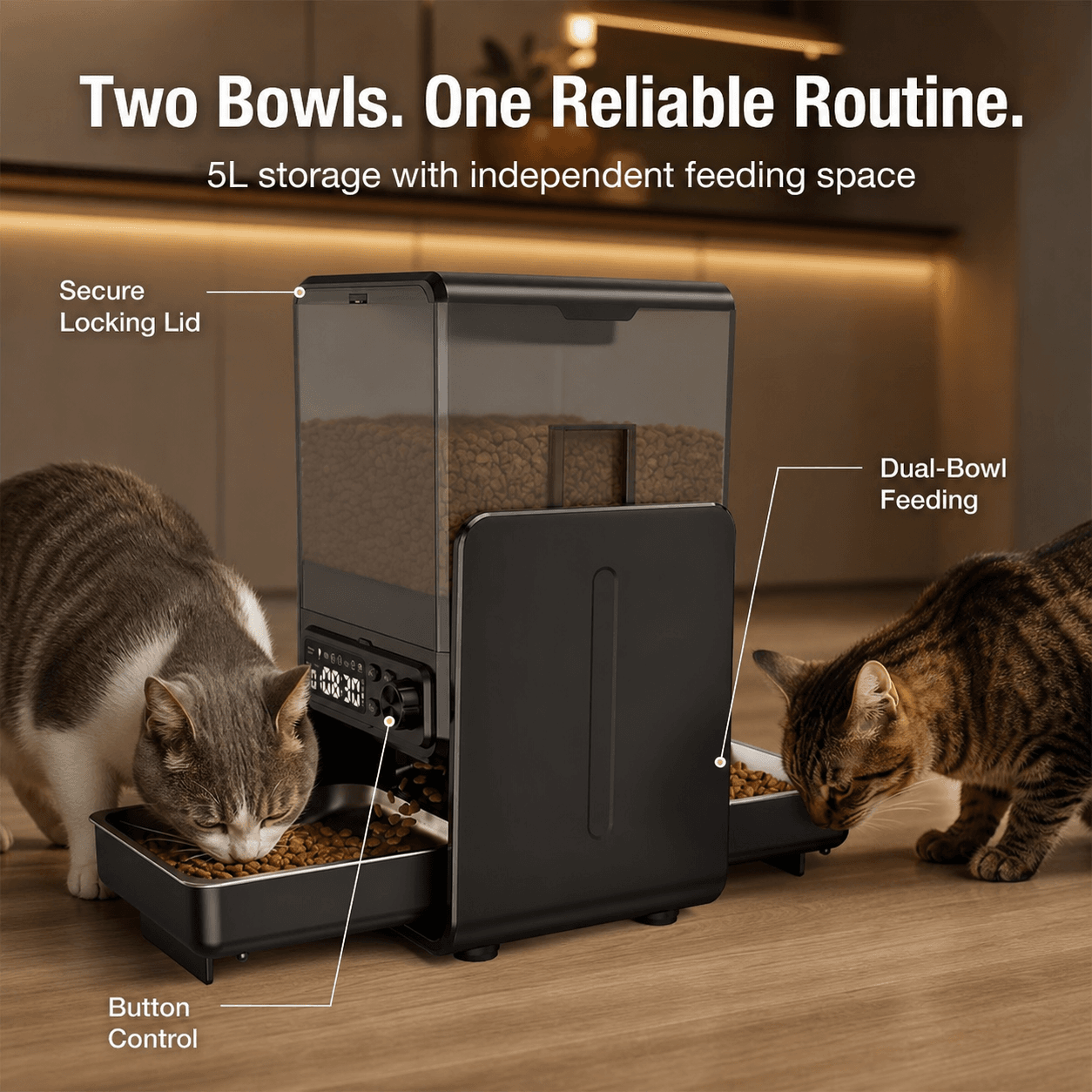 XWSQ01 5L Dual-Bowl Automatic Pet Feeder product visual 1