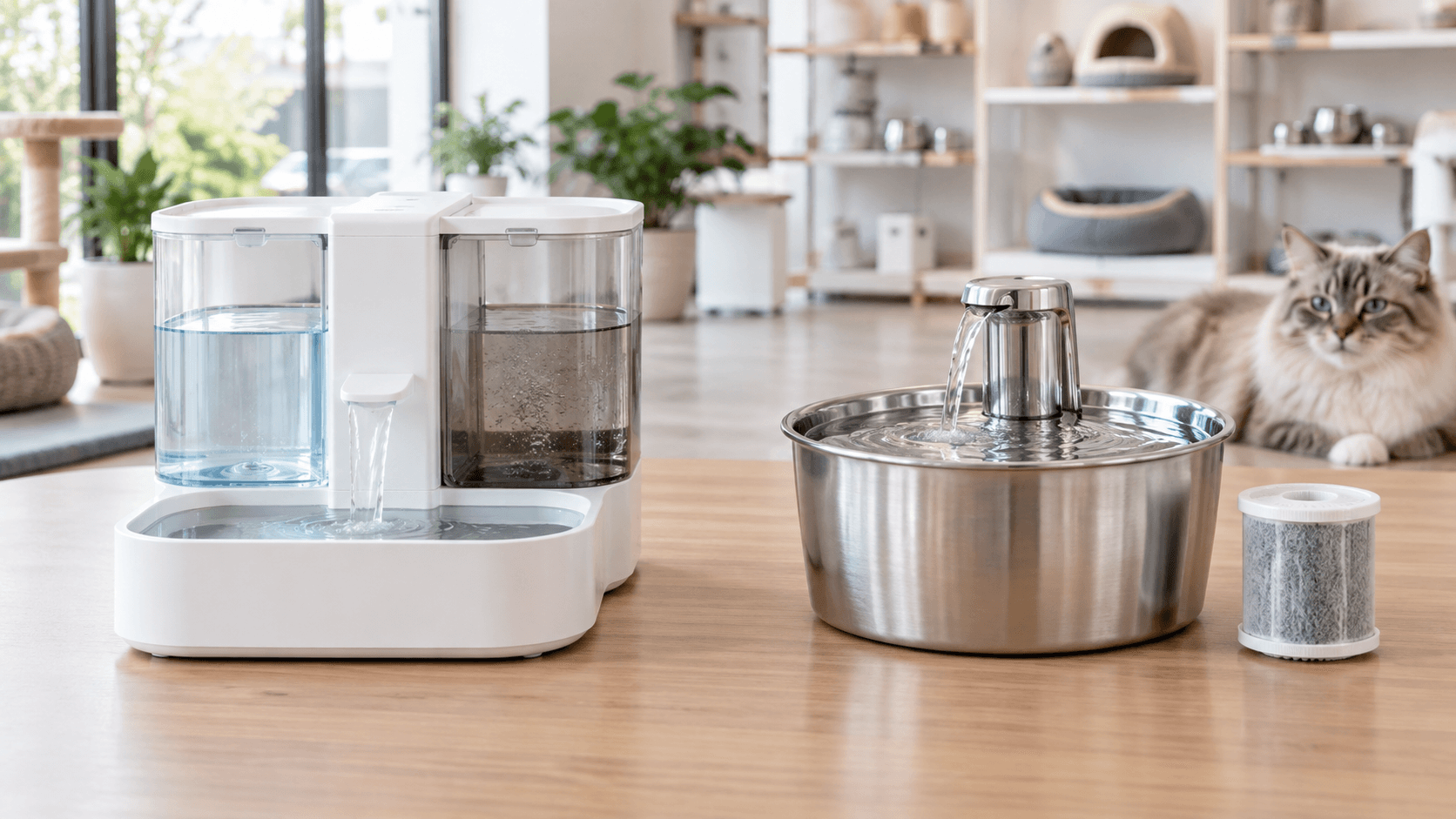 Filter-free versus filtered pet water fountain comparison for wholesale buyers