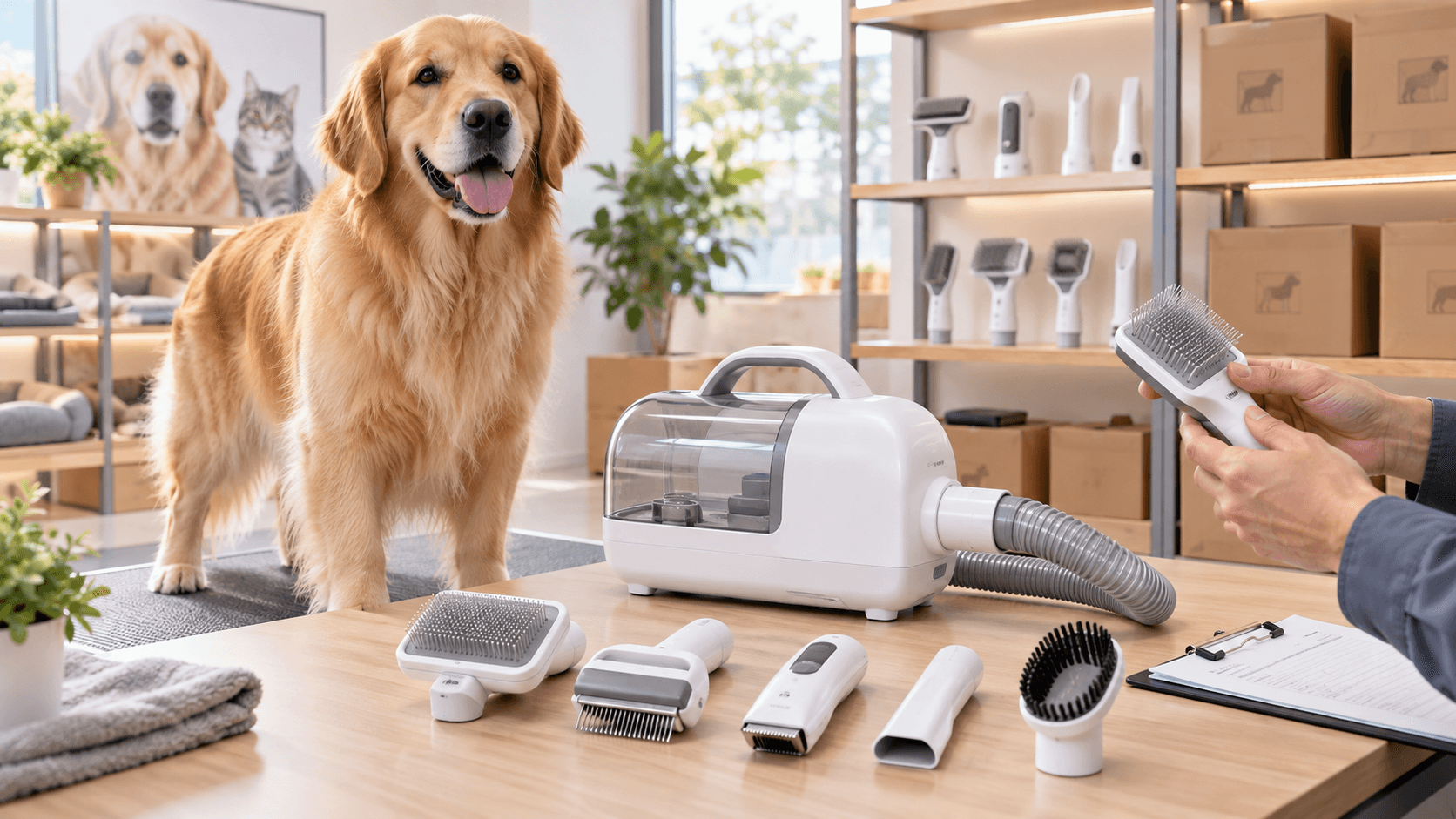 Pet grooming vacuum wholesale buyer evaluating attachments and after-sales requirements
